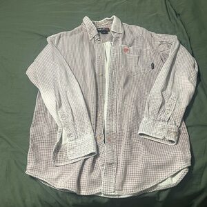 Ariat Men's Red and White Checkered FR Button Down Shirt size Large